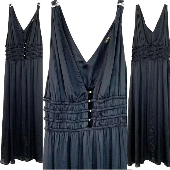 Maje Openwork Satin-Effect Black Maxi Dress Party Prom  Sz 38 (4) - Picture 12 of 16